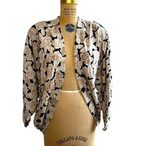Vintage 70’s Vera Neumann Black and Tan Floral Dolman sleeve Jacket Size 10